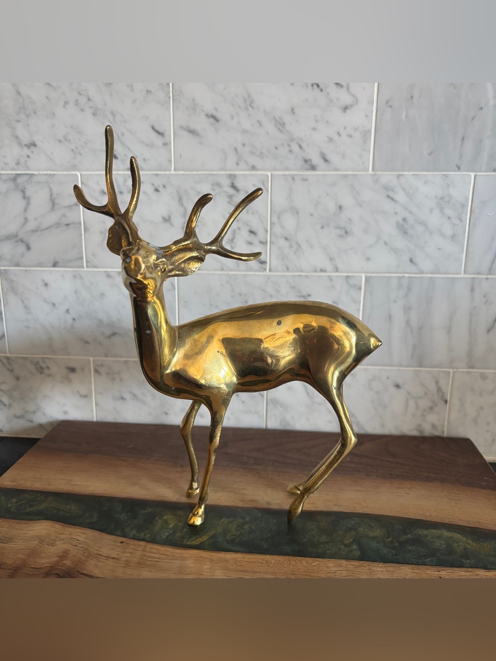 Vintage 9” MCM Brass Deer Statue / Brass Reindeer Sculpture